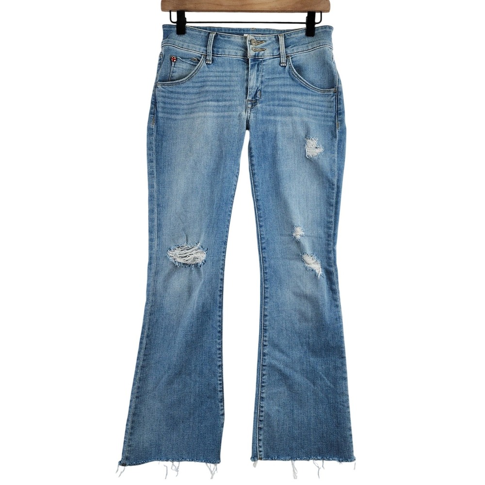 Hudson Collin Skinny Flare Jeans Women 26 Light Blue Distressed Raw Hem Boho